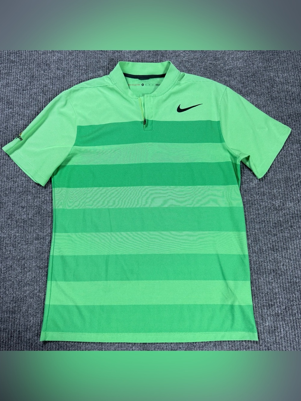 Nike Tiger Woods Golf Shirt Mens M Striped Dri-Fit Short Sleeve 833171 Green